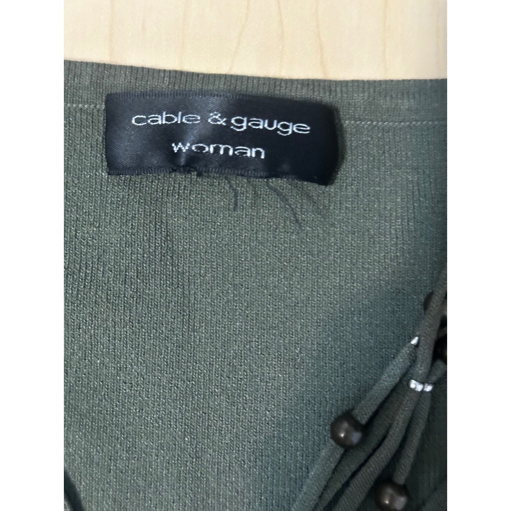 Cable & Gauge Woman Olive Green Beaded Macrame V-Neck Knit Tank Top Sleeveless - Picture 2 of 4